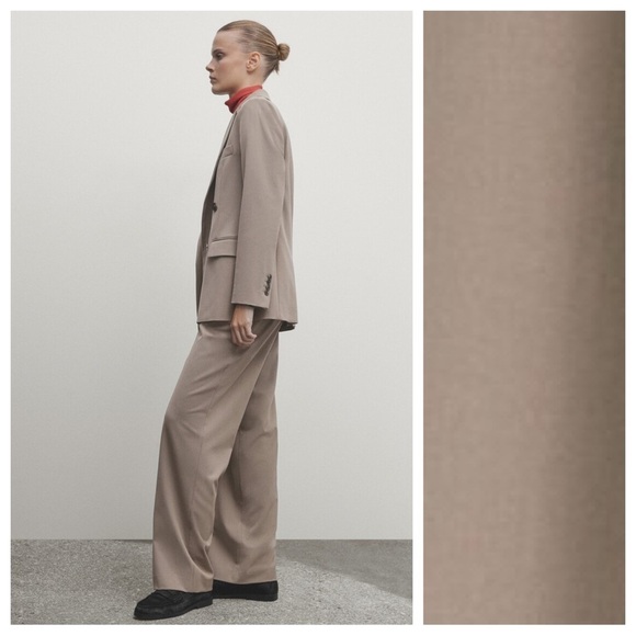 NWT. Massimo Dutti Mink Wool/Viscose Blend Flap Detail Trousers. Size 6/EUR 38. - Picture 3 of 12